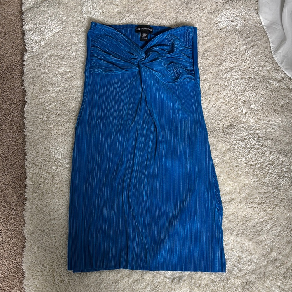 PrettyLittleThing Blue Ruched Strapless Sheath Dress